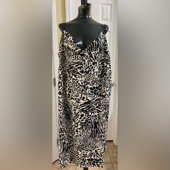NWT Sergio Hudson Black/White Animal Print Bustier Midi Dress Size 4X - Picture 3 of 9